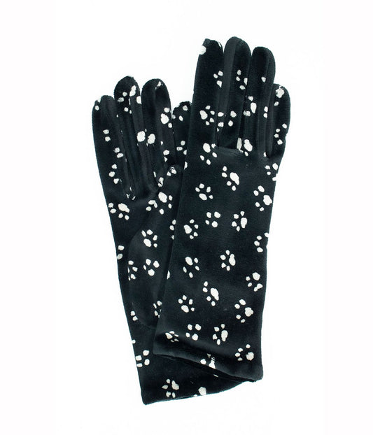 Gloves In Paw Print Velvet Black/White