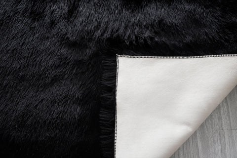Black Faux Fur Sheepskin Area Rug by Homemartgoods
