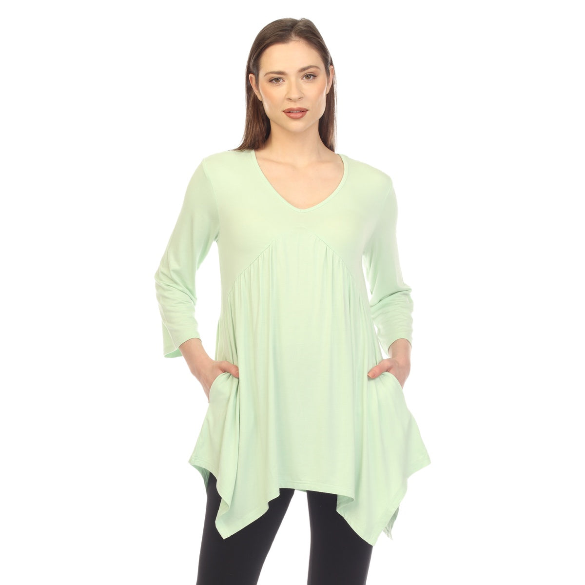  White Mark Women's Empire Waist V-Neck Tunic Top - S - Bonton