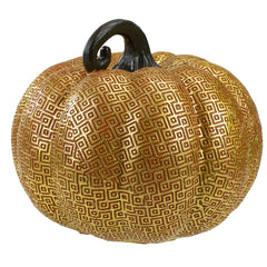 7.5" Gold and Orange Textured Greek Key Pumpkin Fall Decoration