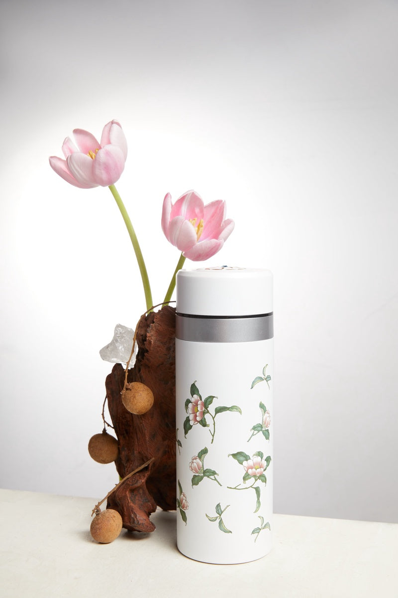  Acera The Flower Fairy Stainless Steel Travel Mug With Ceramic Core - White with Floral Decals - Bonton