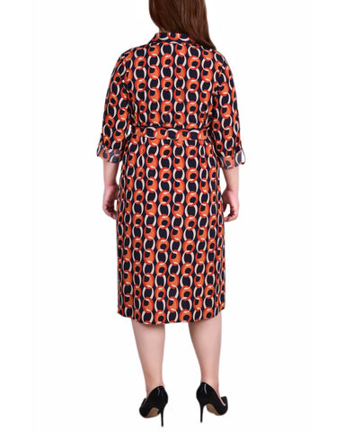 Plus Size Long Sleeve Roll Tab Shirtdress