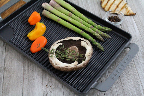 Flame Rectangular Enameled Cast Iron Grill Pan With Handles Red or Grey (CI_3360), 14-Inch