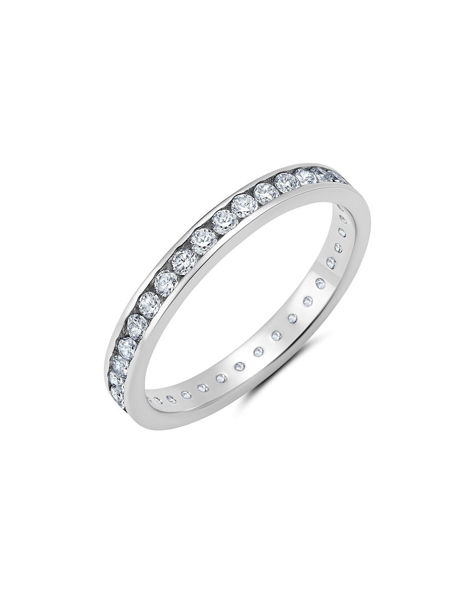  CRISLU Clear Hand Set Cubic Zirconia Eternity Band Engagement Ring Finished in Pure Platinum - XX - Bonton