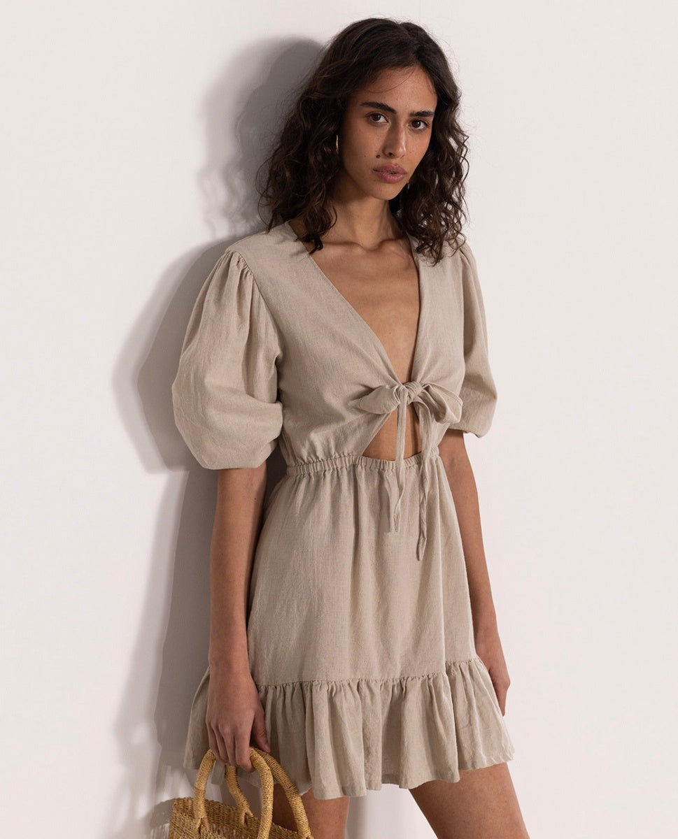  Gottex Beach Life Front Tie V-Neck Cover Up Dress - GOTTEX BEACH LIFE NATURAL - Bonton