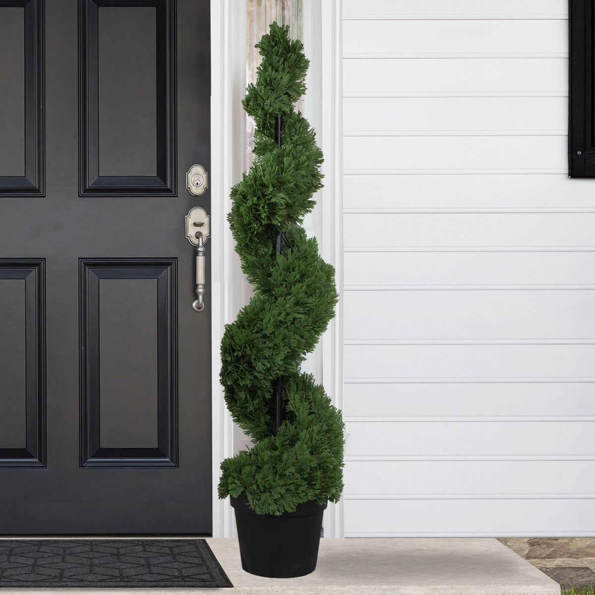  Northlight Real Touch™ Artificial Cedar Spiral Topiary Tree in Black Pot  Unlit - 5' - 5' - Bonton