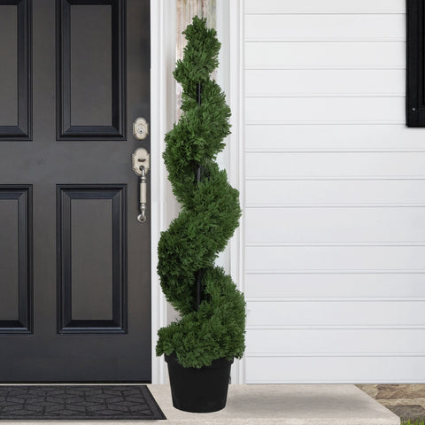 Real Touch™ Artificial Cedar Spiral Topiary Tree in Black Pot  Unlit - 5'