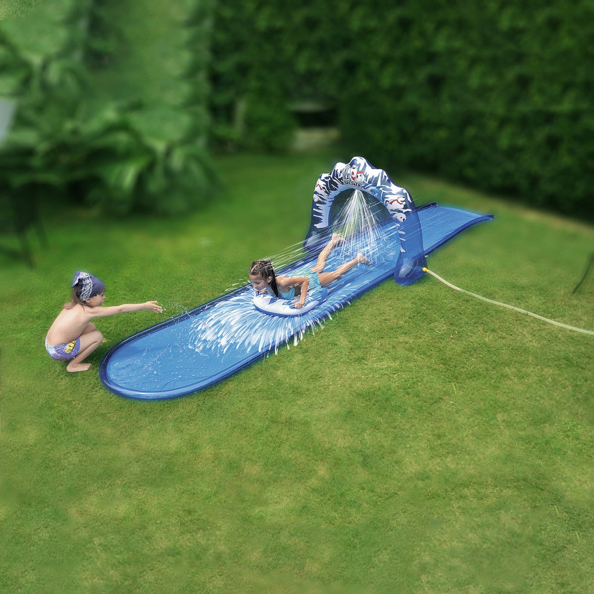  Pool Central 16' Blue and White Inflatable Ice Breaker Lawn Water Slide - Default Title - Bonton