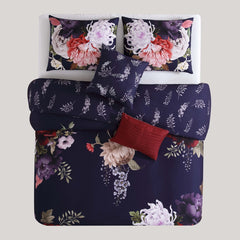 Deep Purple Garden 100% Cotton 5-Piece Reversible Comforter Set