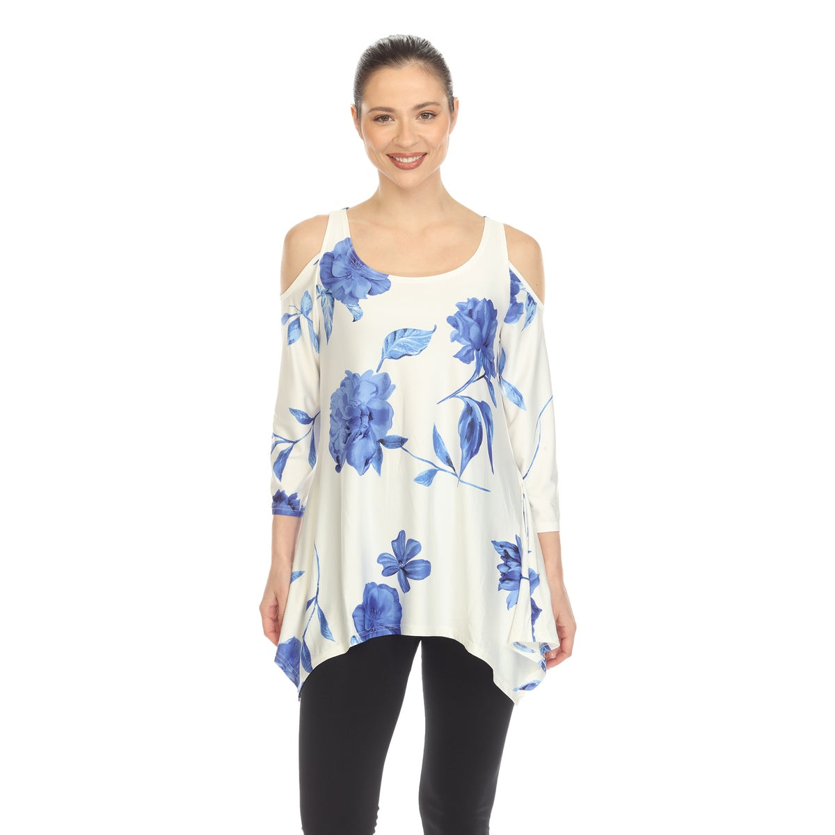  White Mark Women's Floral Printed Cold Shoulder Tunic - S - Bonton