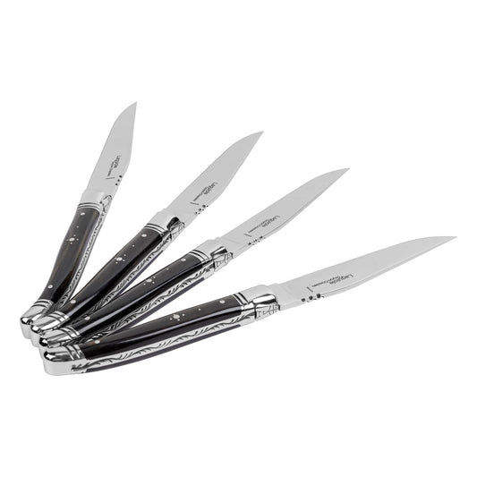 Goyon-Chazeau Set of 4 Laguiole Steak Knives With Ebony Wood Handles