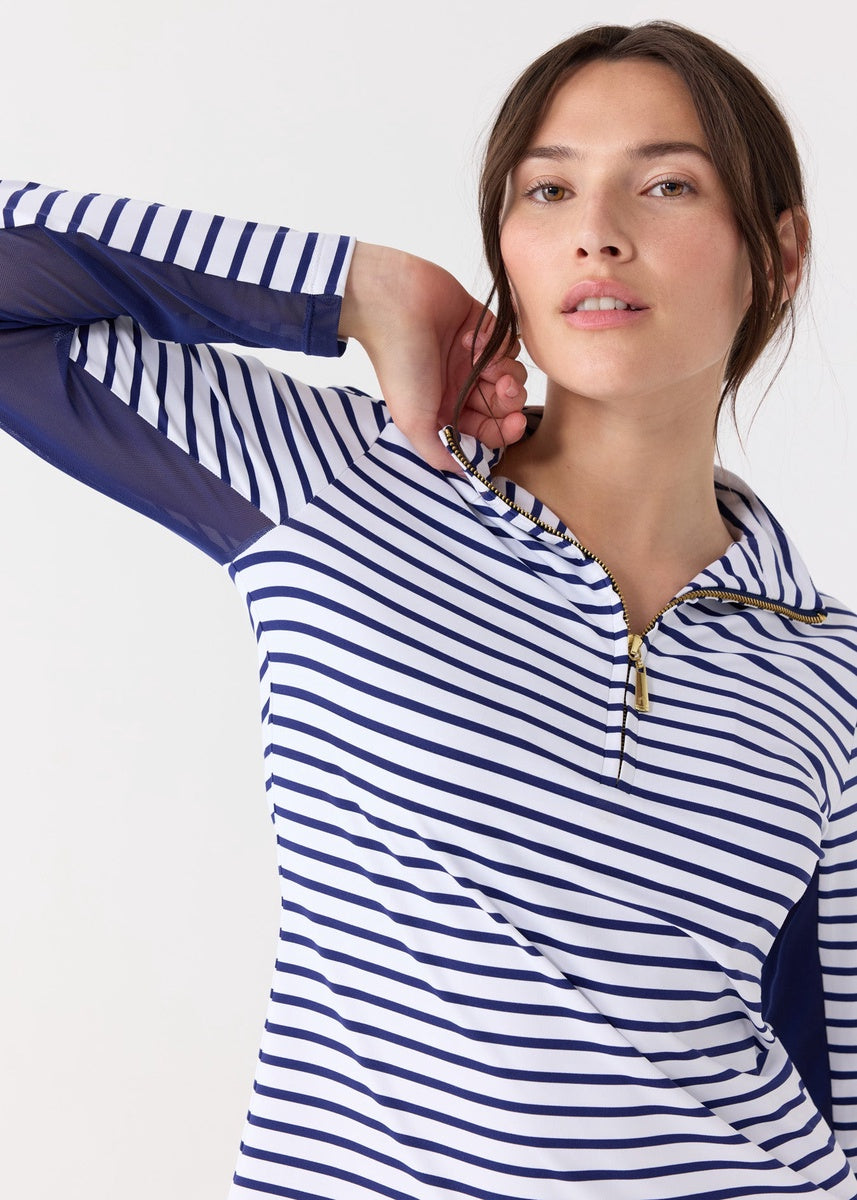  Cabana Life Navy Stripe 1/4 Zip Sport Top - S - Bonton