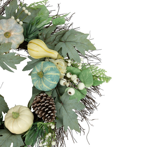 Pumpkins With Berries Artificial Fall Harvest Wreath - 22" - Green and White