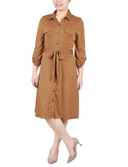 Petite 3/4 Slv Roll Tab Shirtdress