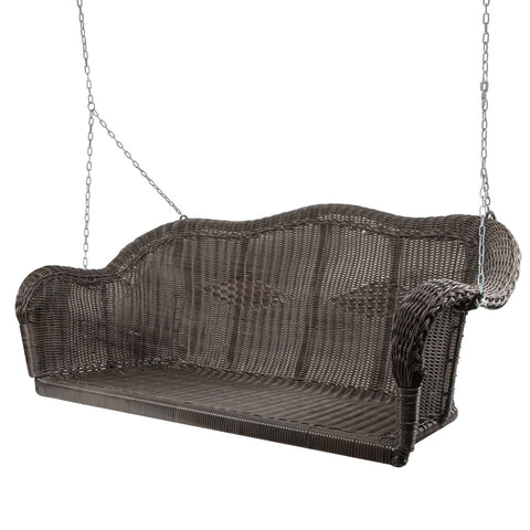 Hand Woven Resin Wicker Porch Swing With Chain - Chocolate Brown