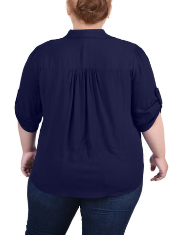 Plus Size 3/4 Sleeve Crepon Blouse