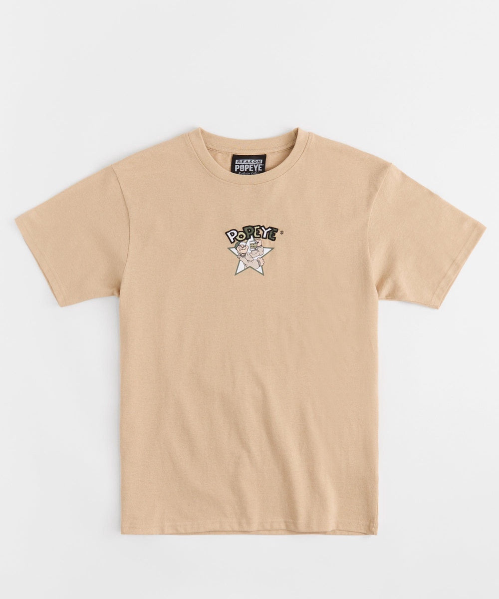  Reason Clothing Popeye Mugshot Embroidered Short Sleeve Tee - Tan - TAN - Bonton