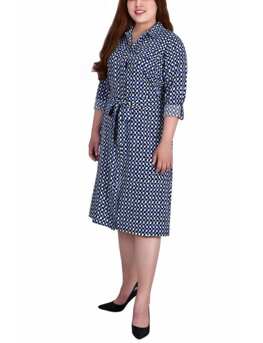 Plus Size Long Sleeve Roll Tab Shirtdress