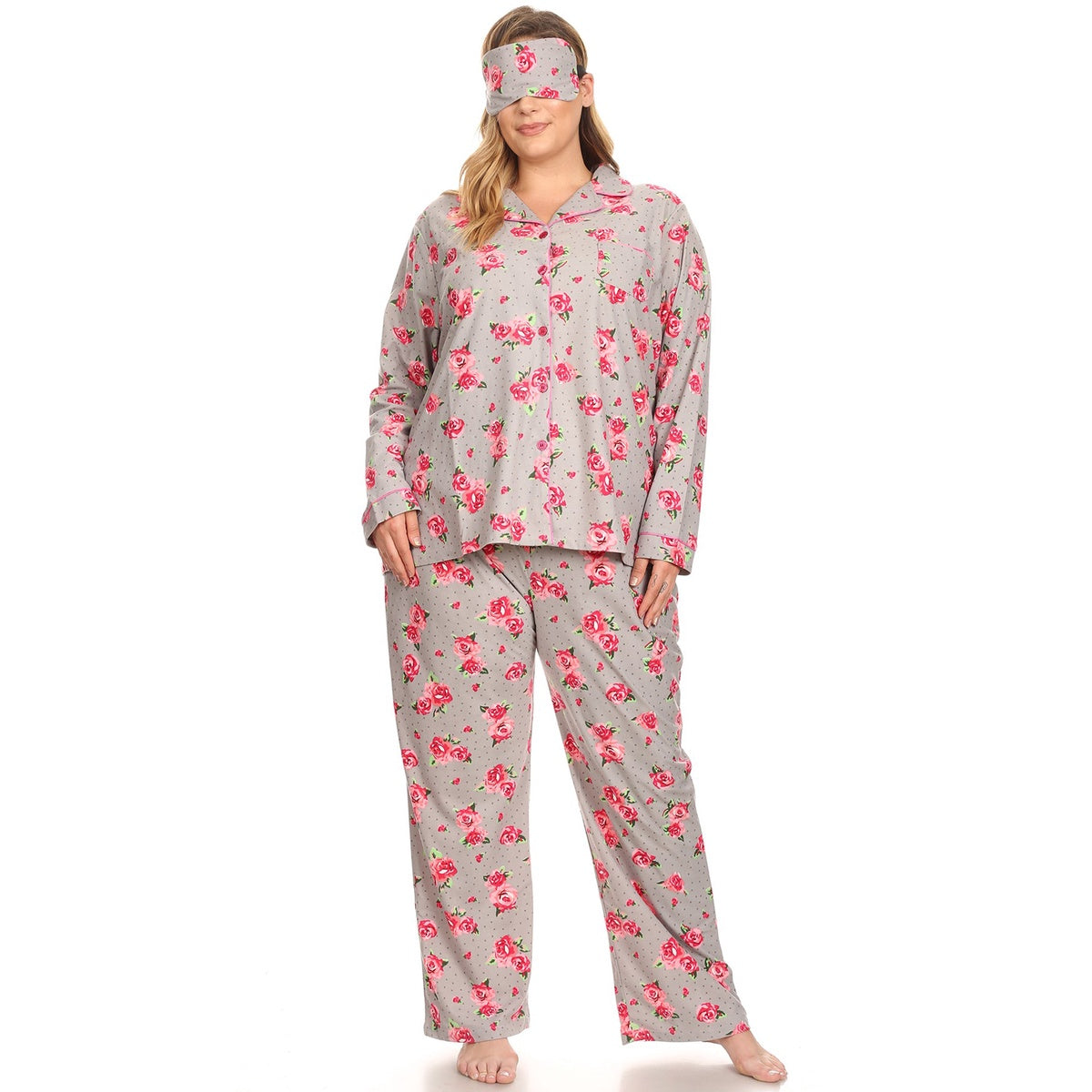  White Mark Plus Size Three-Piece Pajama Set - 1X - Bonton