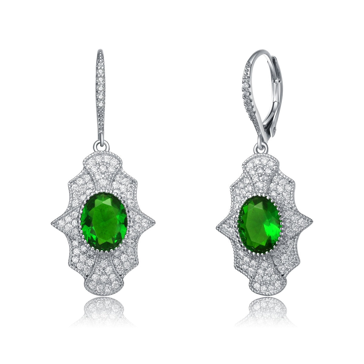  Genevive .925 Sterling Silver Emerald Cubic Zirconia Embelish Leverback Earrings - Emerald - Bonton