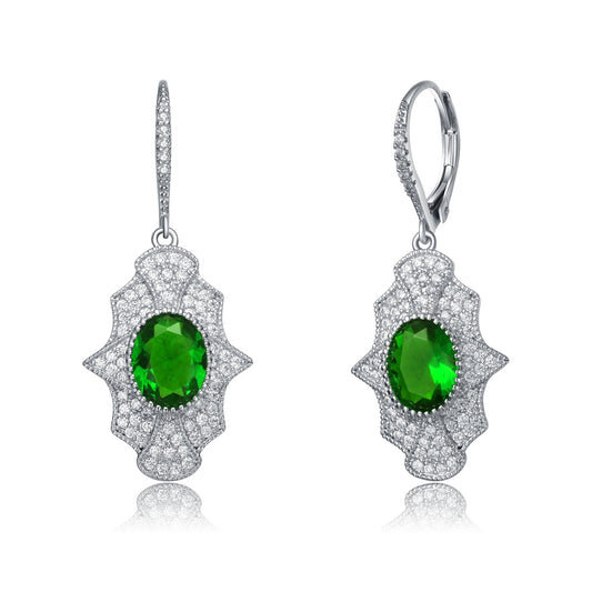 .925 Sterling Silver Emerald Cubic Zirconia Embelish Leverback Earrings