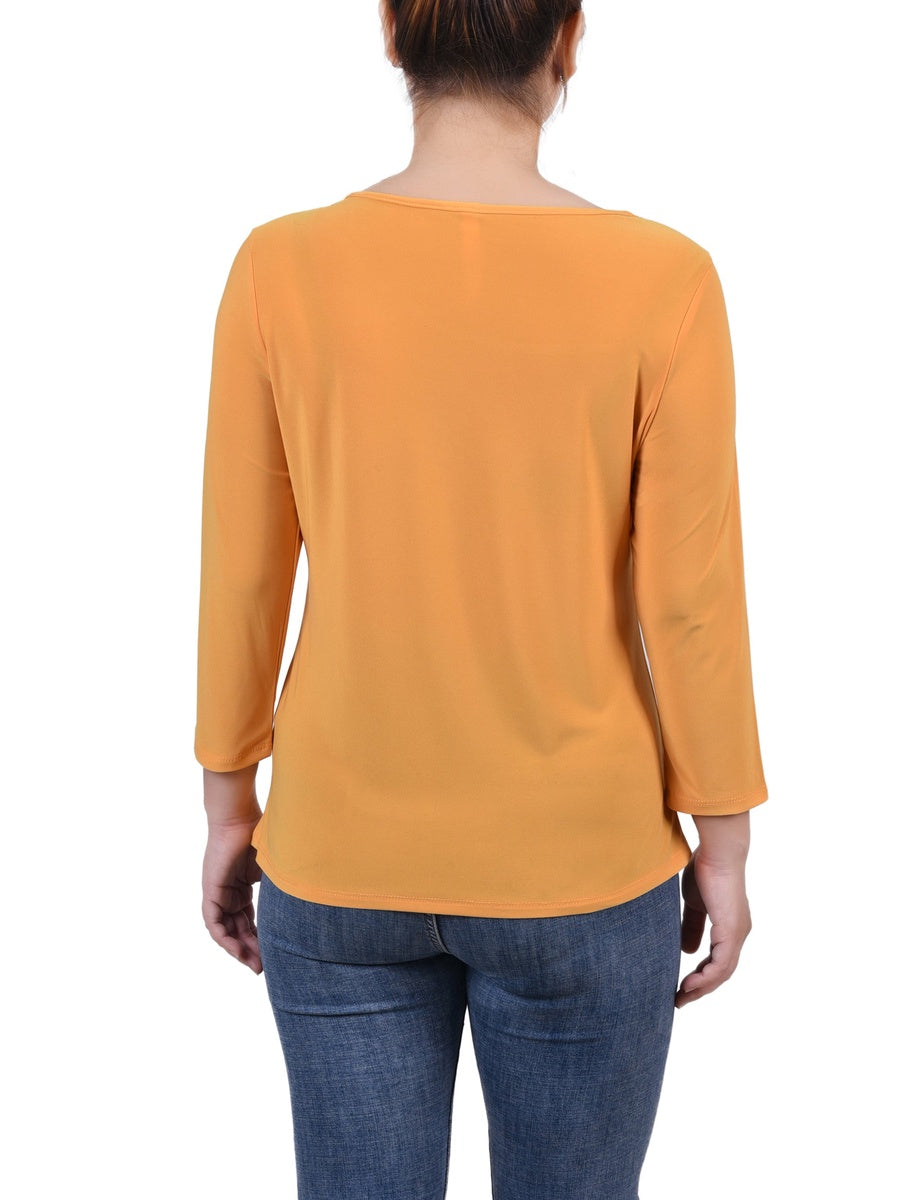 NY Collection 3/4 Sleeve Cutout Top - Navy - Bonton