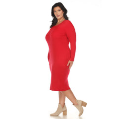 Plus Size Long Sleeve Rib Midi Sweater Dress