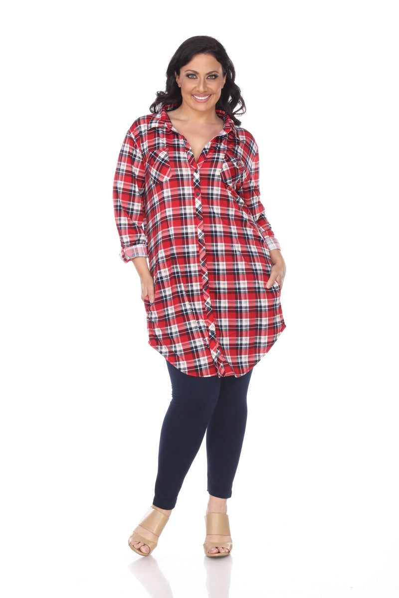  White Mark Plus Piper Stretchy Plaid Tunic - 2X - Bonton