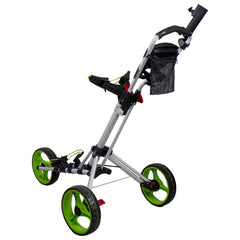 48" White and Green Easy Folding 3 Wheel Golf Bag Push Cart