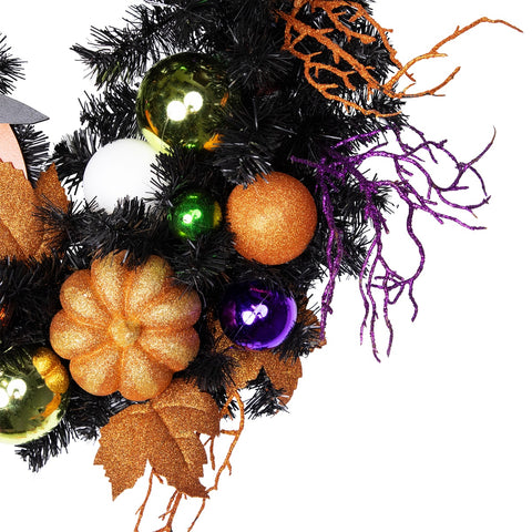 Jack-O-Lantern in Witches Hat Halloween Pine Wreath  24-Inch  Unlit