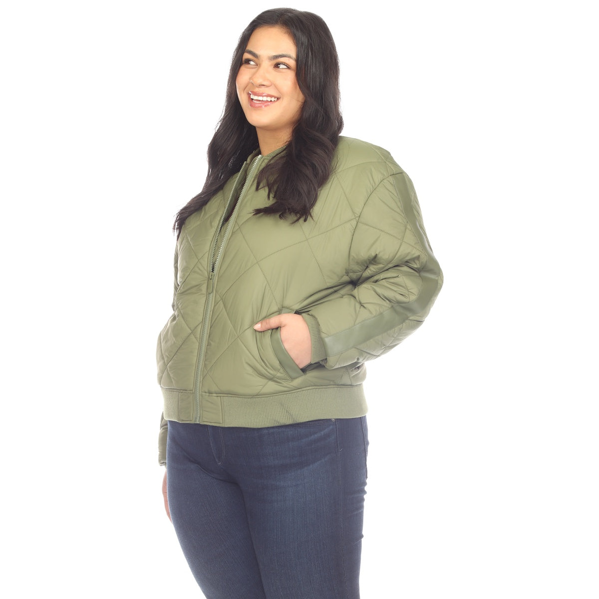  White Mark Plus Size Lightweight Diamond Quilted Puffer Bomber Jacket - 1X - Bonton