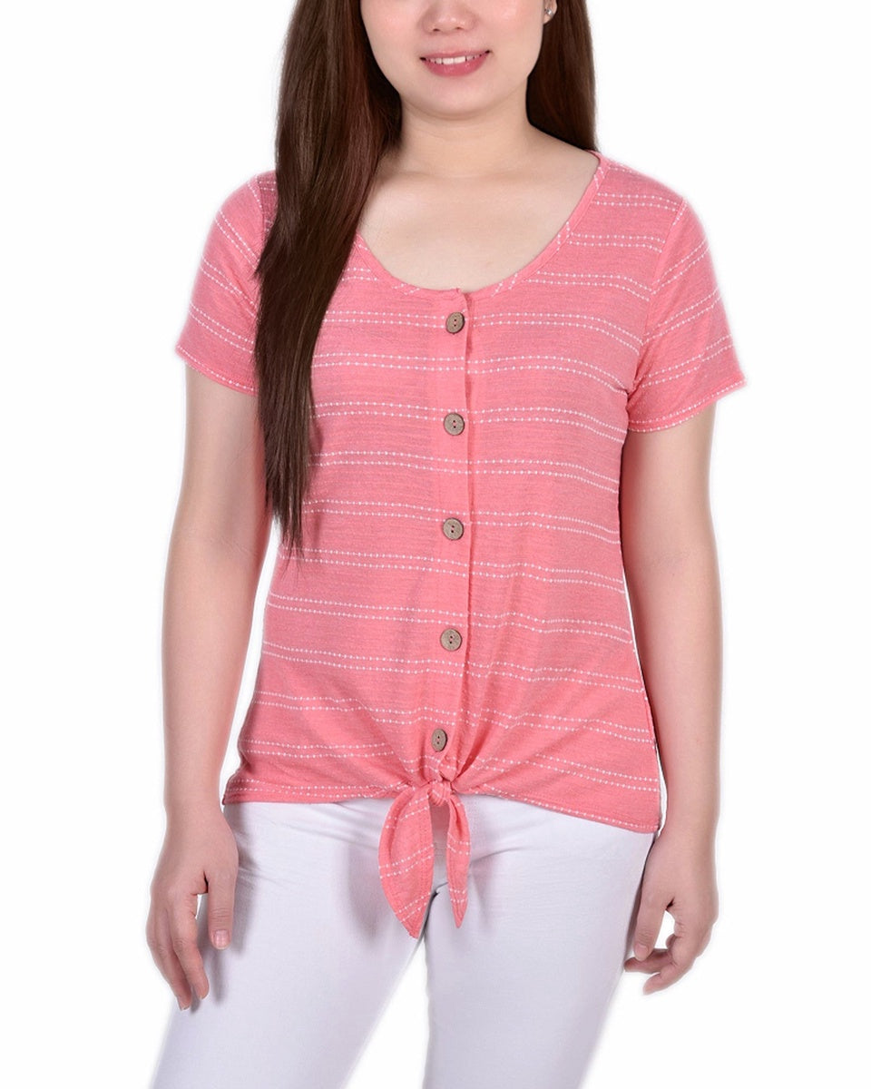  NY Collection Short Sleeve Tie Front Top - Olive - Bonton