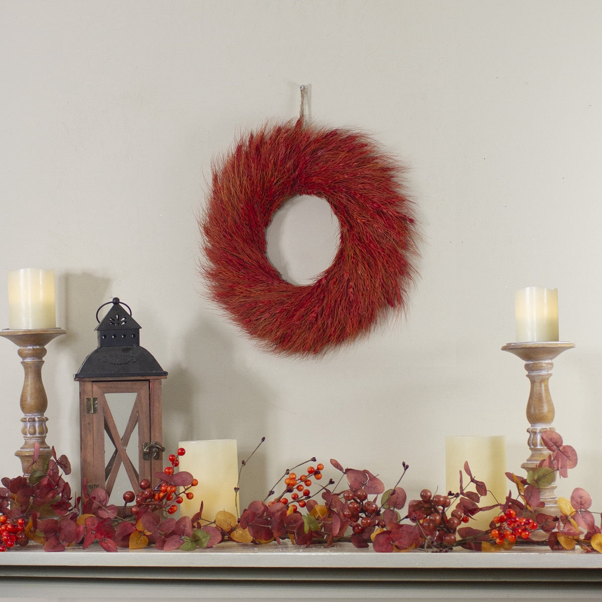  Northlight Red and Orange Ears of Wheat Fall Harvest Wreath - 12-Inch  Unlit - Default Title - Bonton