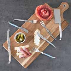 Laguiole Charcuterie Set in Mother of Pearl Colors With Wood Serving Board