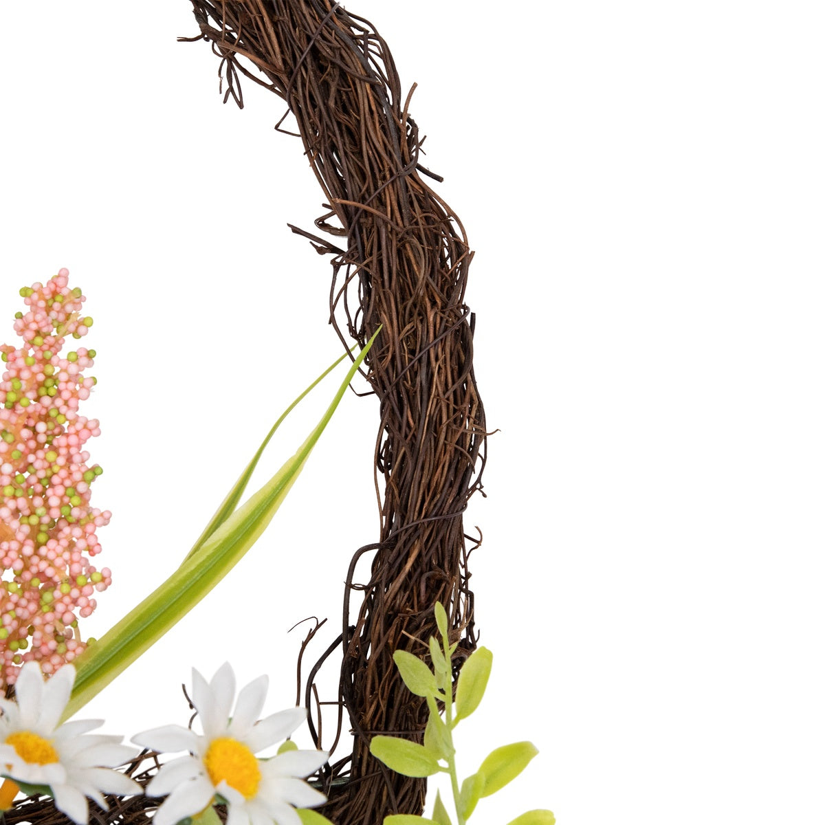  Northlight Chrysanthemum and Daisy Twig Basket Wreath Spring Decor  Pink and Yellow 17