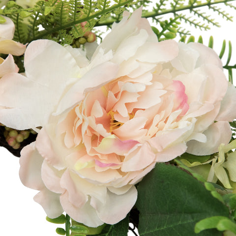 Rose and Peony Fern Artificial Floral Spring Wreath  Pink - 24-Inch