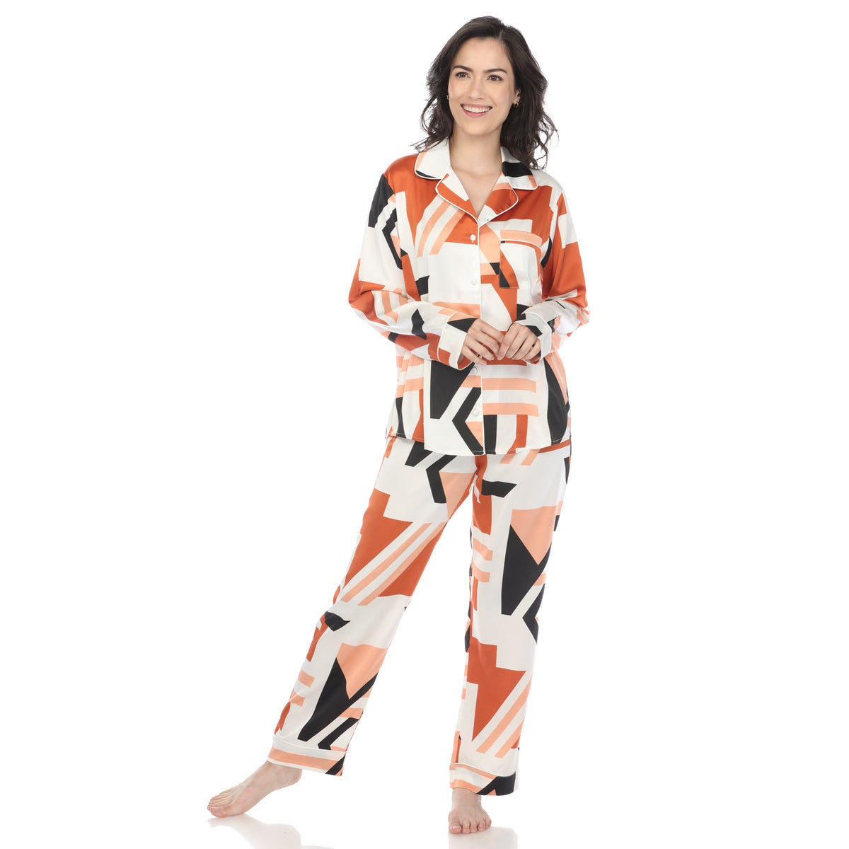  White Mark Women's Printed Satin Pajama Set - S - Bonton