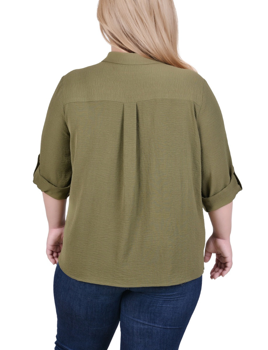  NY Collection Roll Tab Blouse - Ivory - Bonton