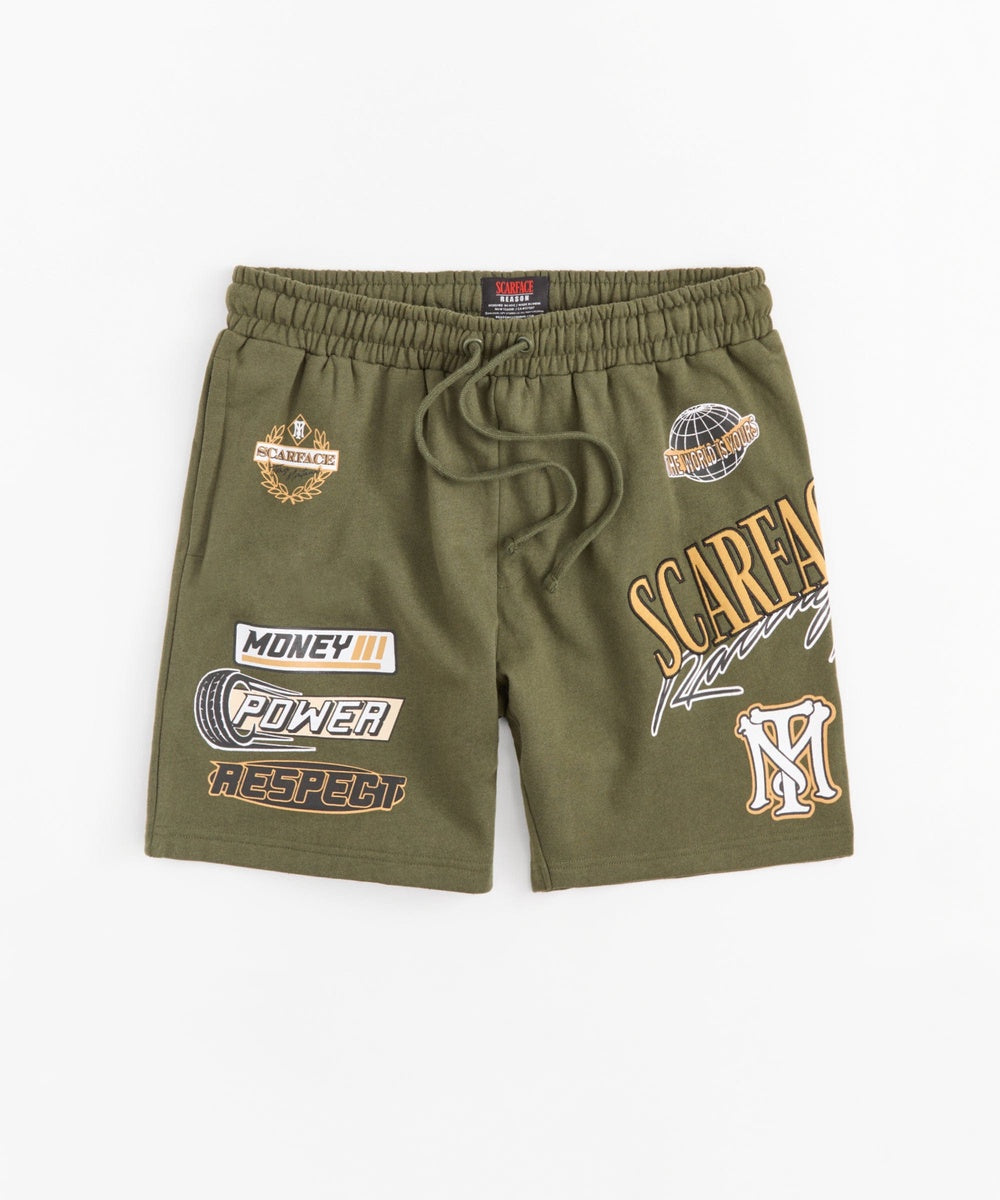 Reason Clothing Scarface Racing Short - Olive Green - OLIVE GREEN - Bonton