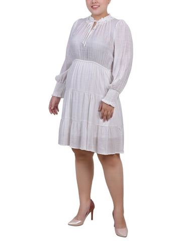 Plus Size Long Sleeve Tiered Dress With Ruffled Neck