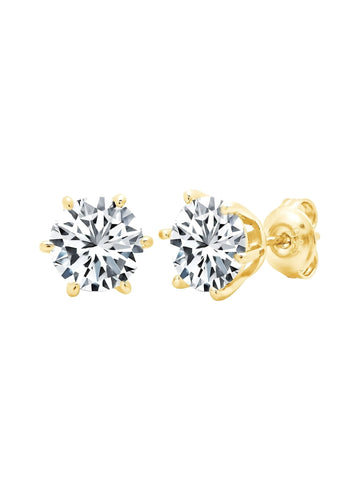 Solitaire Brilliant Stud Earrings - 6 Prong Finished in 18kt Yellow Gold