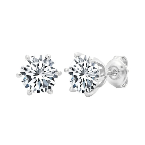 Solitaire Brilliant Stud Earrings - 6 Prong Finished in Pure Platinum