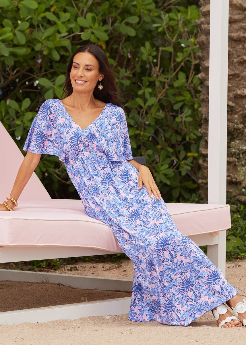  Cabana Life Palm Beach Flutter Sleeve Maxi Dress - XS - Bonton