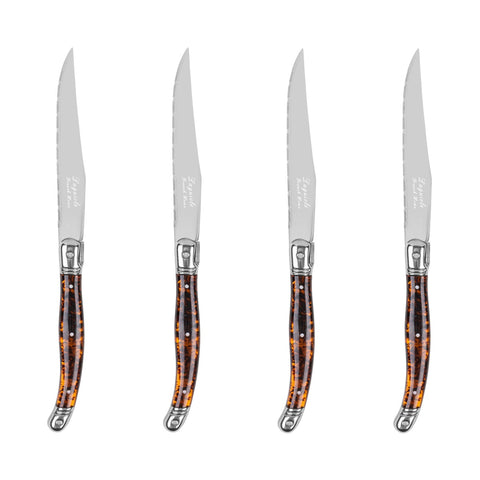 Laguiole Connoisseur 4-Piece Steak Knife Set With Tortoise Handles