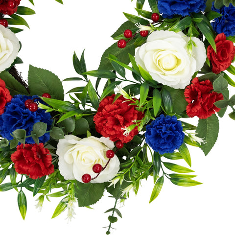 Carnation and Rose Artificial Patriotic Wreath - 24"