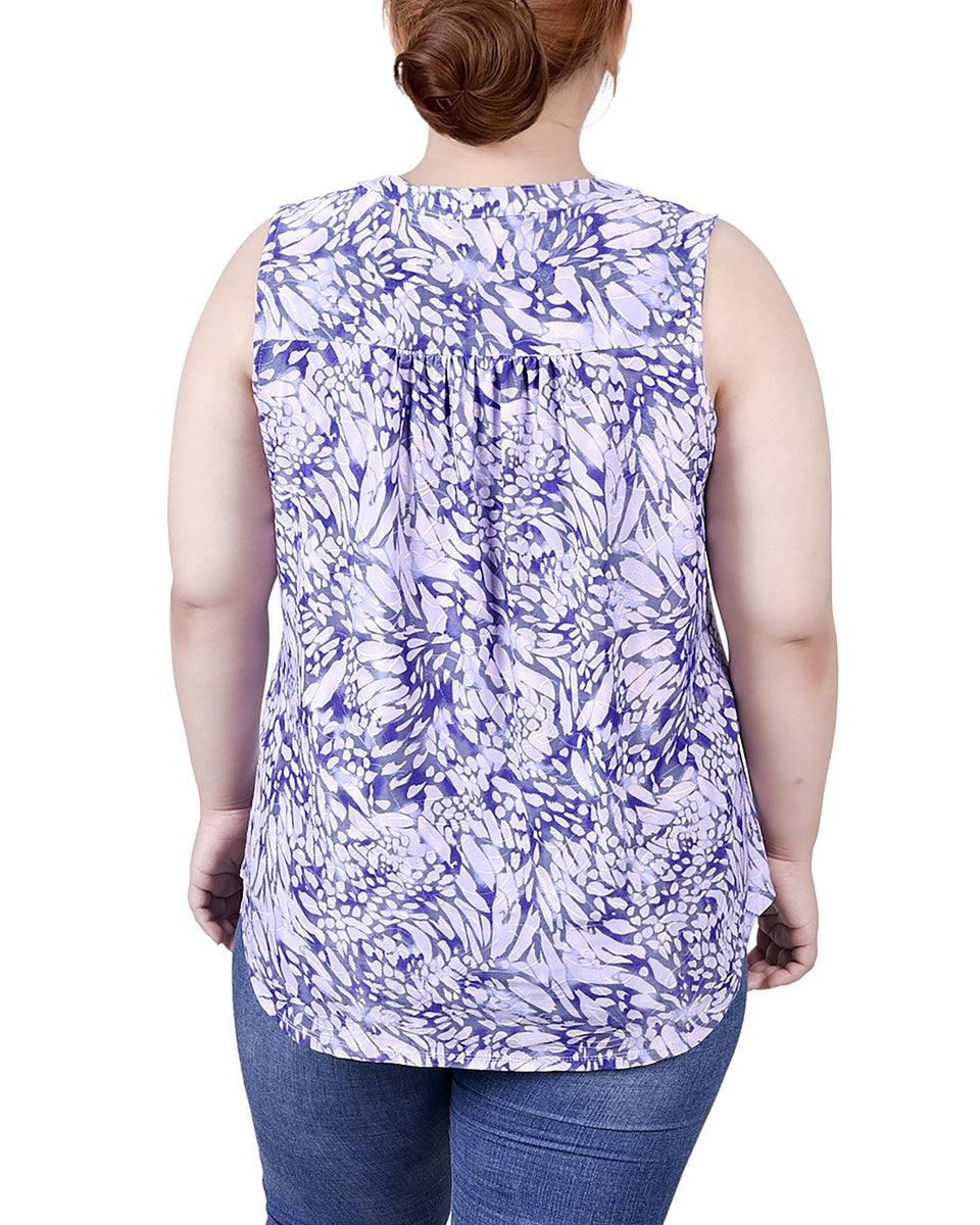  NY Collection Plus Size Sleeveless Jacquard Y Neck Top - Fuschia Swirlbreeze - Bonton