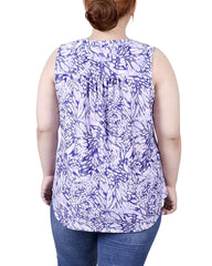 Plus Size Sleeveless Jacquard Y Neck Top