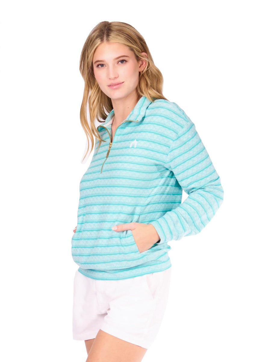  Cabana Life Aqua Half Zip Pullover - XS - Bonton