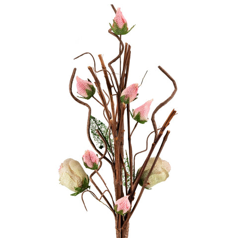 33" Cream White and Pink Artificial Spring Floral Pick