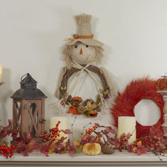 20" Tan and Orange Fall Harvest Scarecrow Wreath Wall Decor